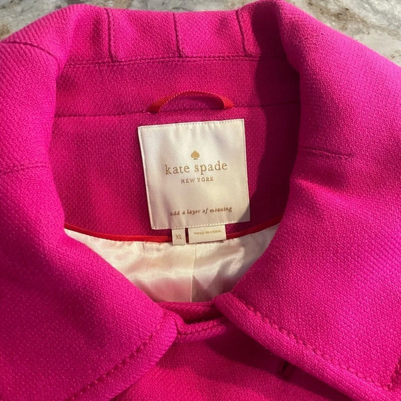 Kate Spade Double Breasted Cropped Coat 100% Wool Hot Pink XL - Picture 2 of 10